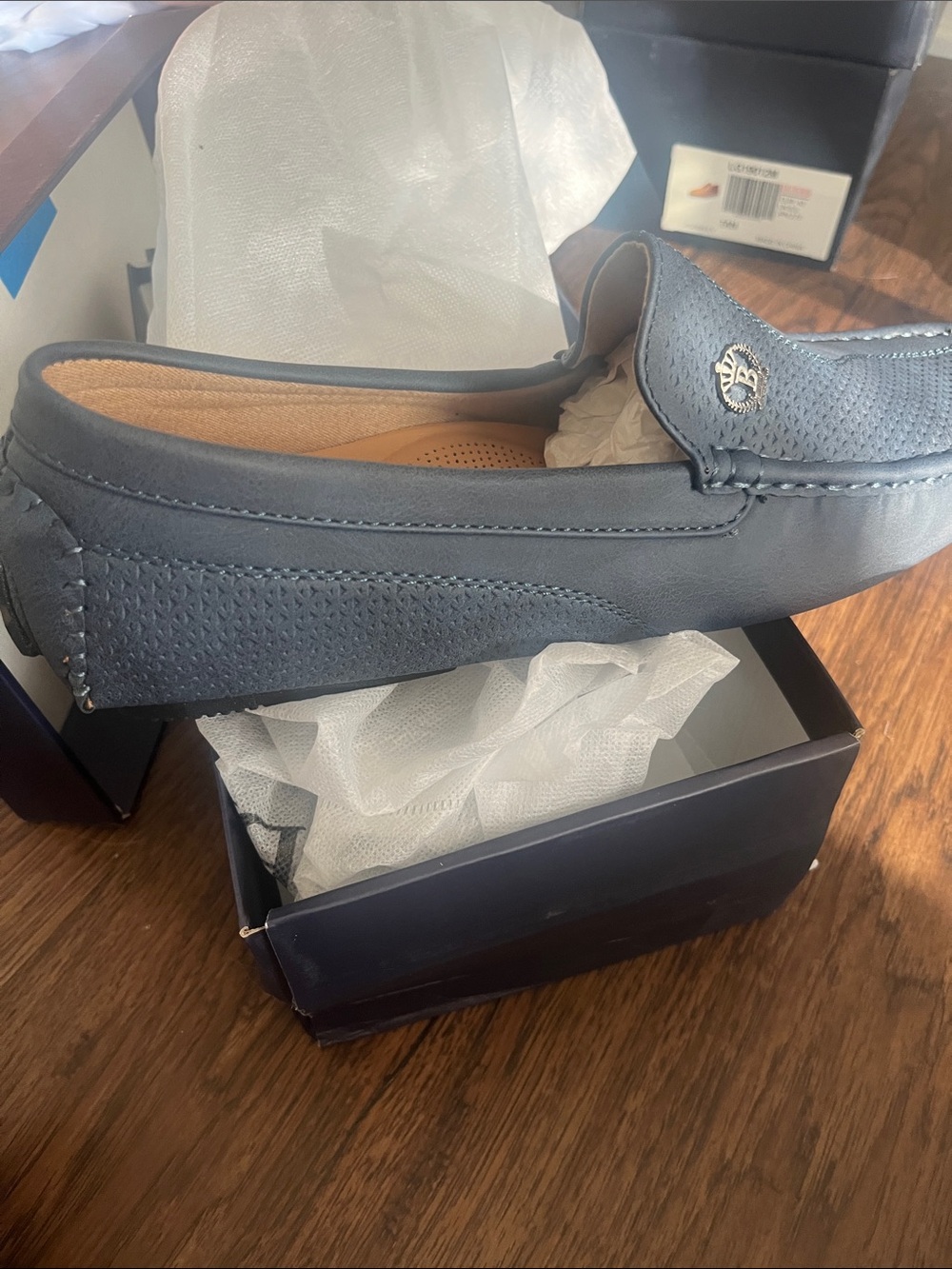 Men's Navy Slip-On Driving Loafers with Perforated Upper